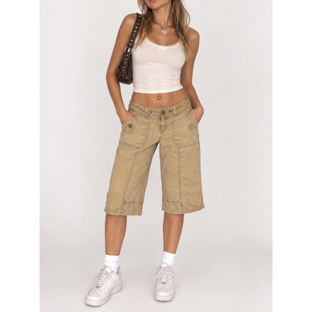 Aeropostale Women's 5/S Khaki Capri Pants Low Rise Utility Cargo Y2K 2000s